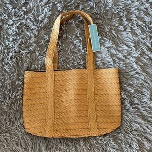 Draper James Tan Woven Straw Tote